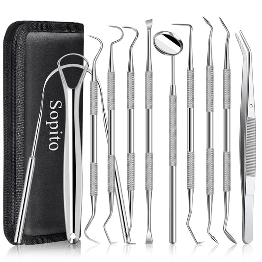 Dental Tools Sopito 11pcs Teeth Cleaning Tools Stainless Steel Dental Scraper Scaler Pick Plaque Remover Set