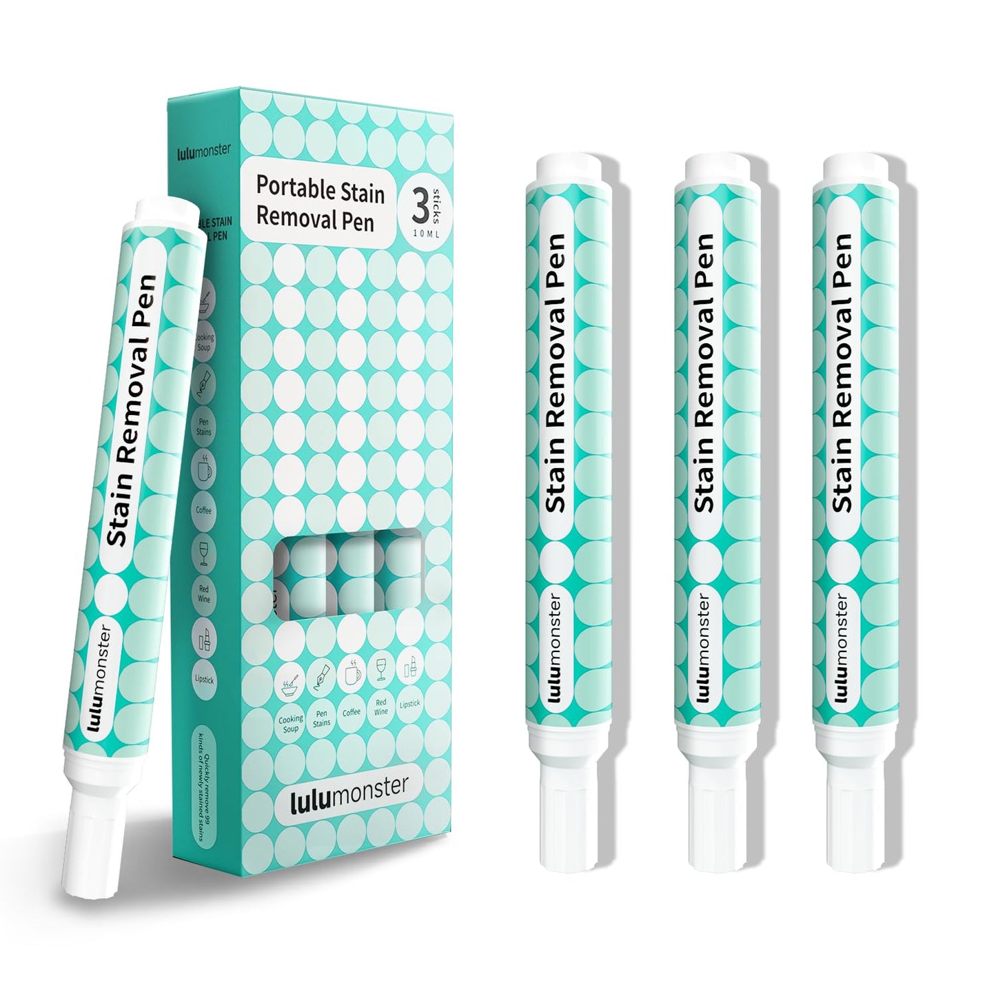 Lulumonster Stain Remover Pen Spot Remover for Clothes [3 Pack On-The-Go Stain Stick][Instant Stain Treater] Gentle and Powerful Works on Food & Drink Stains Pen Color Bleed Remover Fresh Stain